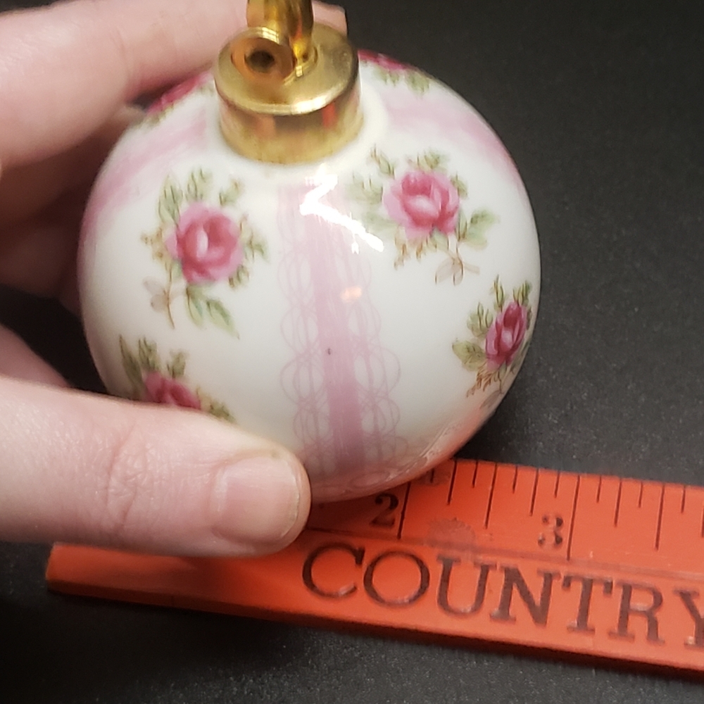 Vintage Round Ceramic Pink Flower Perfume Bottle - Picture 9 of 11